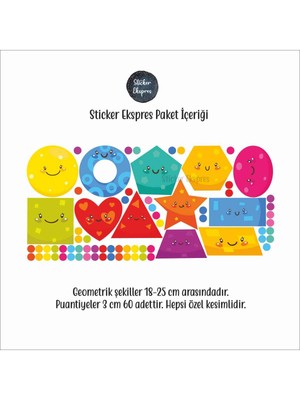 Sticker Ekspres Sevimli Geometrik Şekiller Eğitici Anaokulu Çocuk Odası Kreş Duvar Kapı Cam Sticker Seti