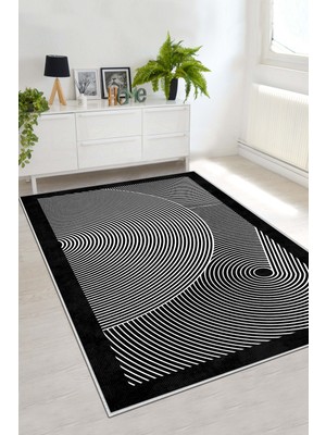Lavita Home Dijital Baskı Yıkanabilir Kaymaz Siyah Salon Halısı Mutfak Halısı Yolluk ve Paspas