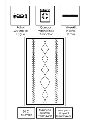 Lavita Home Dijital Baskı Yıkanabilir Kaymaz Beyaz Salon Halısı Mutfak Halısı Yolluk ve Paspas
