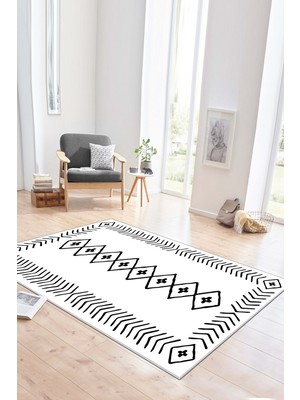 Lavita Home Dijital Baskı Yıkanabilir Kaymaz Beyaz Salon Halısı Mutfak Halısı Yolluk ve Paspas