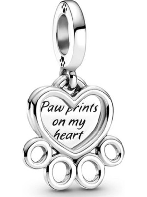 Stone Family Çelik Bileklik Uyumlu, Kalp ve Pati Figürlü, Sallantılı Charm