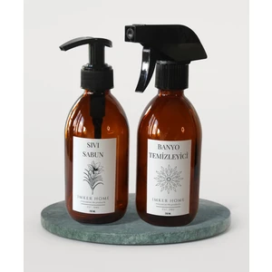 IMKER HOME Amber Cam Pompalı Sıvı Sabunluk Fısfıslı Banyo Temizleyici Şişesi 250ML 2li Set