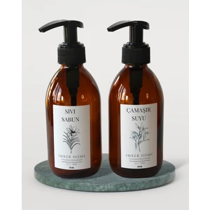 IMKER HOME Amber Cam Pompalı Sıvı Sabunluk Çamaşır Suyu Şişesi 250ML 2li Set