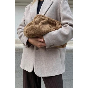 Kadın Camel Peluş Teddy Clutch Portföy Çanta