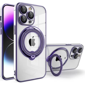 Apple iPhone 14 Pro Max Uyumlu Kılıf Zebana Manyetik Standlı Most Silikon Kılıf (Kablosuz Şarj Destekli) Derin Mor