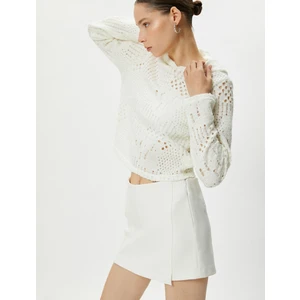 Ajurlu Kapşonlu Uzun Kollu Crop Tişört