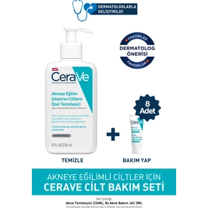 Akneye Eğilimli Ciltler İçin Cilt Bakım Seti - 236 ml, 3 Temel Seramid ve Salisilik Asit ile + 8×3 ml