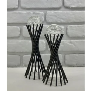 Siyah Metal 2'li Set Salon Burgu Model Kristal Baloncuklu Cam Toplu Aksesuar Dekorasyon Biblo Obje