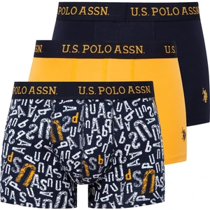 U.S. Polo Assn. Erkek Sarı - Baskılı- Lacivert 3'lü Boxer