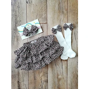 Mini Kids Kız Bebek Leopar Desenli Şort Etek Bandana Çorap Set