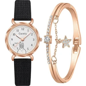 Siyah B1 2 Adet Set Gaiety Marka Casual Izle Kadınlar Için Taklidi Bilezik Izle Bayanlar Kız Kol Saati Basit Elbise Hediye Montre Femme (Yurt Dışından)