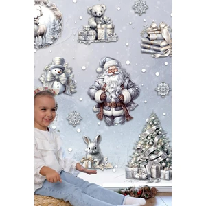 Silver Yılbaşı Seti, Yeni Yıl Yılbaşı Kış Konseptli Yılbaşı Süsü Sticker Seti Noel Baba Ağaçlar