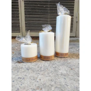 3'Lü Set Kütük Silindir Beyaz Mum 20  cm   x  7  cm , 12  cm   x  7  cm , 7  cm   x  7  cm  (Üçlü Set) Mum
