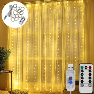 LED  3 x 3 m  Kumandalı 8 Fonksiyon USB Perde Peri LED Işık Düğün Parti Için Ev Yatak Odası
