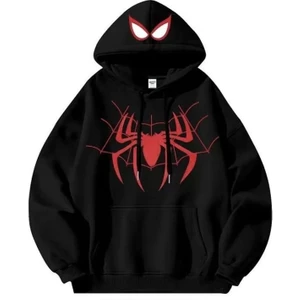 Siyah Spider Maske Hoodie Kalın Kumaş Kapüşonlu Sweatshirt