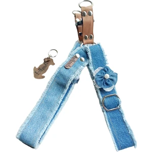 Köpek göğüs tasması kot mavi püsküllü genişlik:3cm göğüs ölçüsü:50-80cm boyun ölçüsü:40-70cm ayarlamalı dog harness GT2-24Ç