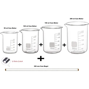 Cam Beher Seti 5 Parça 1'er Adet 50 ml 100 ml 150 ml 250 ml Cam Beher ve 300 mm Cam Baget