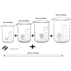Cam Beher Seti 5 Parça 1'er Adet 50 ml 100 ml 150 ml 250 ml Cam Beher ve 200 mm Cam Baget