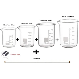Cam Beher Seti 5 Parça 1'er Adet 50 ml 100 ml 150 ml 250 ml Cam Beher ve Cam Baget