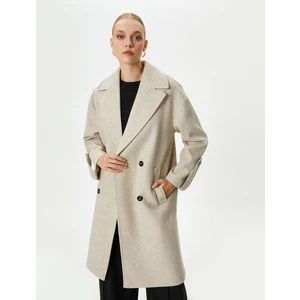 Kaşe Kaban Kruvaze Düğmeli Cep Detaylı