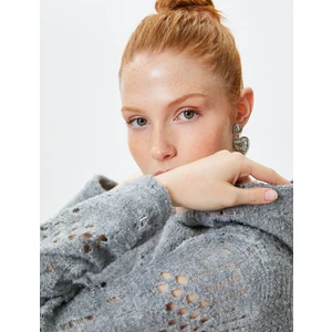 Ajurlu Kapşonlu Uzun Kollu Crop Tişört