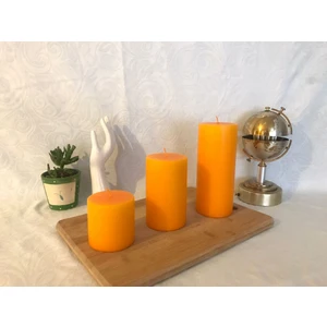 Kaya Mum 3’Lü Portakal Blok Mum/Candle Set ( Çap 7  cm , Boy 7-12-17  cm )