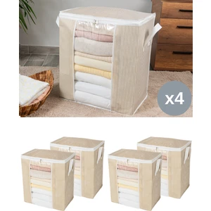 4 Adet Pencereli Çizgi Desen Baskılı Yastık Pike Battaniye Düzenleyici Hurç Seti 45x30x50 cm