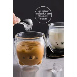 Berdina Home Çift Cidarlı Ayıcık Figürlü Bardak Kahve Meşrubat Sunum