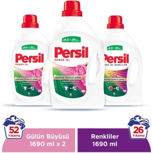 Sıvı Çamaşır Deterjanı 3 x 1690 ml (52 Yıkama Gülün Büyüsü + 26 Yıkama Color)