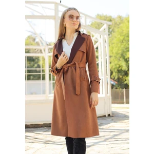 7275A Bel Bağlamalı Trençkot Taba