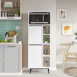 Robin Home Lidya Mutfak Kiler Dolabı Mikrodalga 2 Kapaklı Raflı Metal Ayaklı Beyaz
