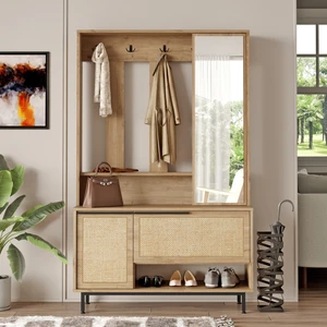 Robin Home Lidya Portmanto Vestiyer Ayakkabılık Aynalı Metal Ayaklı Uv Baskı Sepet-Jüt
