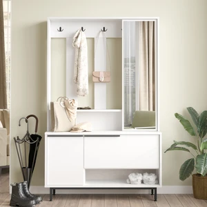 Robin Home Lidya Portmanto Vestiyer Ayakkabılık Aynalı Metal Ayaklı Beyaz