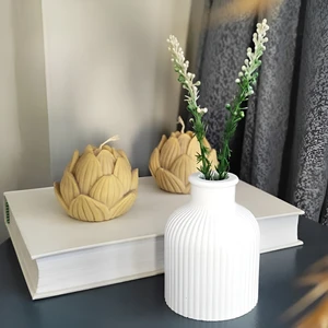 Vazo Çizgili Vazo Pampas Vazosu Yapay ve Kuru Çiçek Vazosu Beyaz Renk