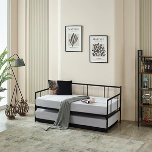 Forte Yavrulu Karyola Daybed Tek-Çift Kişilik Metal Karyola Siyah