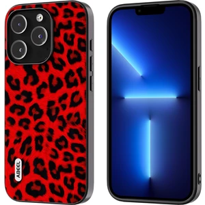 Forestl Digital Iphone 13 Pro Max Telefon Kılıfı Arka Kapak Pu Deri Kaplamalı Tpu+Pc Leopar Doku Telefon Kılıfı Kırmızısı (Yurt Dışından)