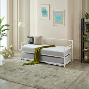 Forte Yavrulu Karyola Daybed Tek-Çift Kişilik Metal Karyola+Yatak Seti Beyaz