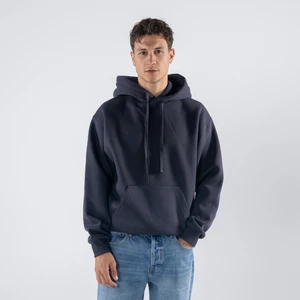 Friday Offset Agar Erkek Koyu Mavi Kanguru Cepli Kapüşonlu Oversize Hoodie Sweatshirt