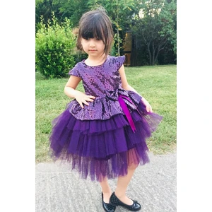 Masho Trend Mashotrend Kurdelalı Mürdüm Tüllü Abiye Elbise - Payetli Elbise - Çocuk Abiye - Kız Abiye