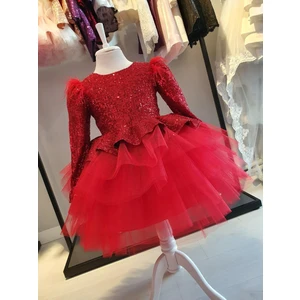 Masho Trend Omzu Tüylü V Sırt Payetli Kız Çocuk Elbise - Çocuk Abiye Elbise - Kız Abiye - Çocuk Mezuniyet Elbisesi