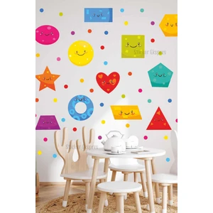 Sticker Ekspres Sevimli Geometrik Şekiller Eğitici Anaokulu Çocuk Odası Kreş Duvar Kapı Cam Sticker Seti