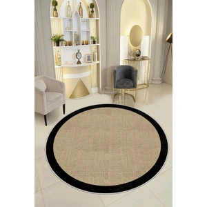 Lavita Home Dijital Baskı Yıkanabilir Kaymaz Siyah Yuvarlak Salon Halısı Mutfak Halısı ve Paspas