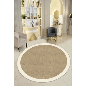 Lavita Home Dijital Baskı Yıkanabilir Kaymaz Bej Yuvarlak Salon Halısı Mutfak Halısı ve Paspas