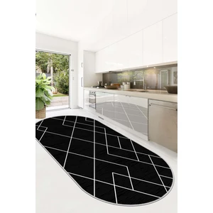 Lavita Home Dijital Baskı Yıkanabilir Kaymaz Siyah Oval Salon Halısı Mutfak Halısı Yolluk  ve Paspas