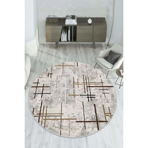 Lavita Home Dijital Baskı Yıkanabilir Kaymaz Bej Yuvarlak Salon Halısı Mutfak Halısı ve Paspas