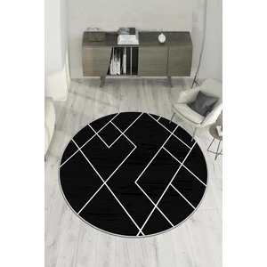 Lavita Home Dijital Baskı Yıkanabilir Kaymaz Siyah Yuvarlak Salon Halısı Mutfak Halısı ve Paspas