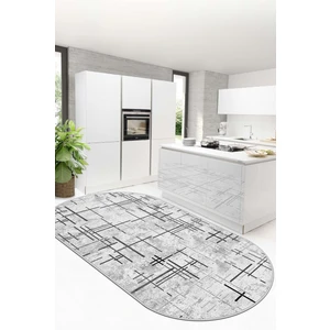 Lavita Home Dijital Baskı Yıkanabilir Kaymaz Gri Oval Salon Halısı Mutfak Halısı Yolluk ve Paspas