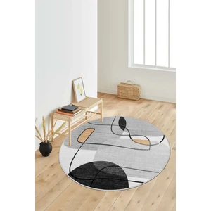 Lavita Home Dijital Baskı Yıkanabilir Kaymaz Gri Yuvarlak Salon Halısı Mutfak Halısı ve Paspas