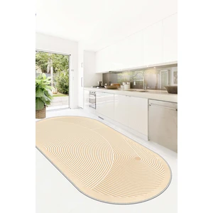 Lavita Home Dijital Baskı Yıkanabilir Kaymaz Bej Oval Salon Halısı Mutfak Halısı Yolluk ve Paspas