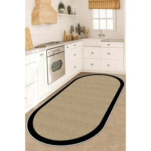 Lavita Home Dijital Baskı Yıkanabilir Kaymaz Siyah Oval Salon Halısı Mutfak Halısı Yolluk  ve Paspas
